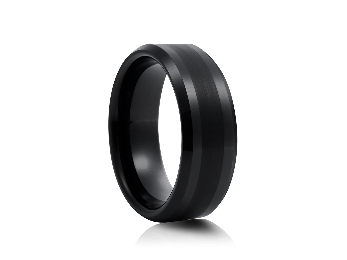 8mm Tungsten Ring - Black with Black Matte center with Polished Finish