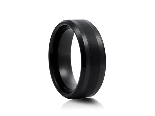 8mm Tungsten Ring - Black with Black Matte center with Polished Finish