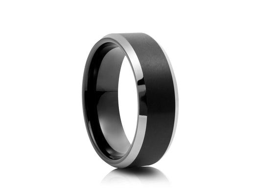8mm Tungsten Ring - Black with Silver Finish