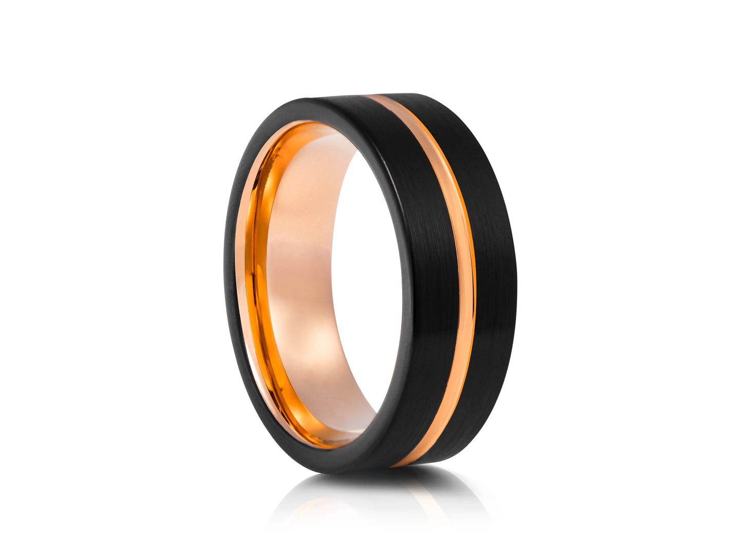 8mm Tungsten Ring - Rose Gold Platting Interior with Center With Black Matte
