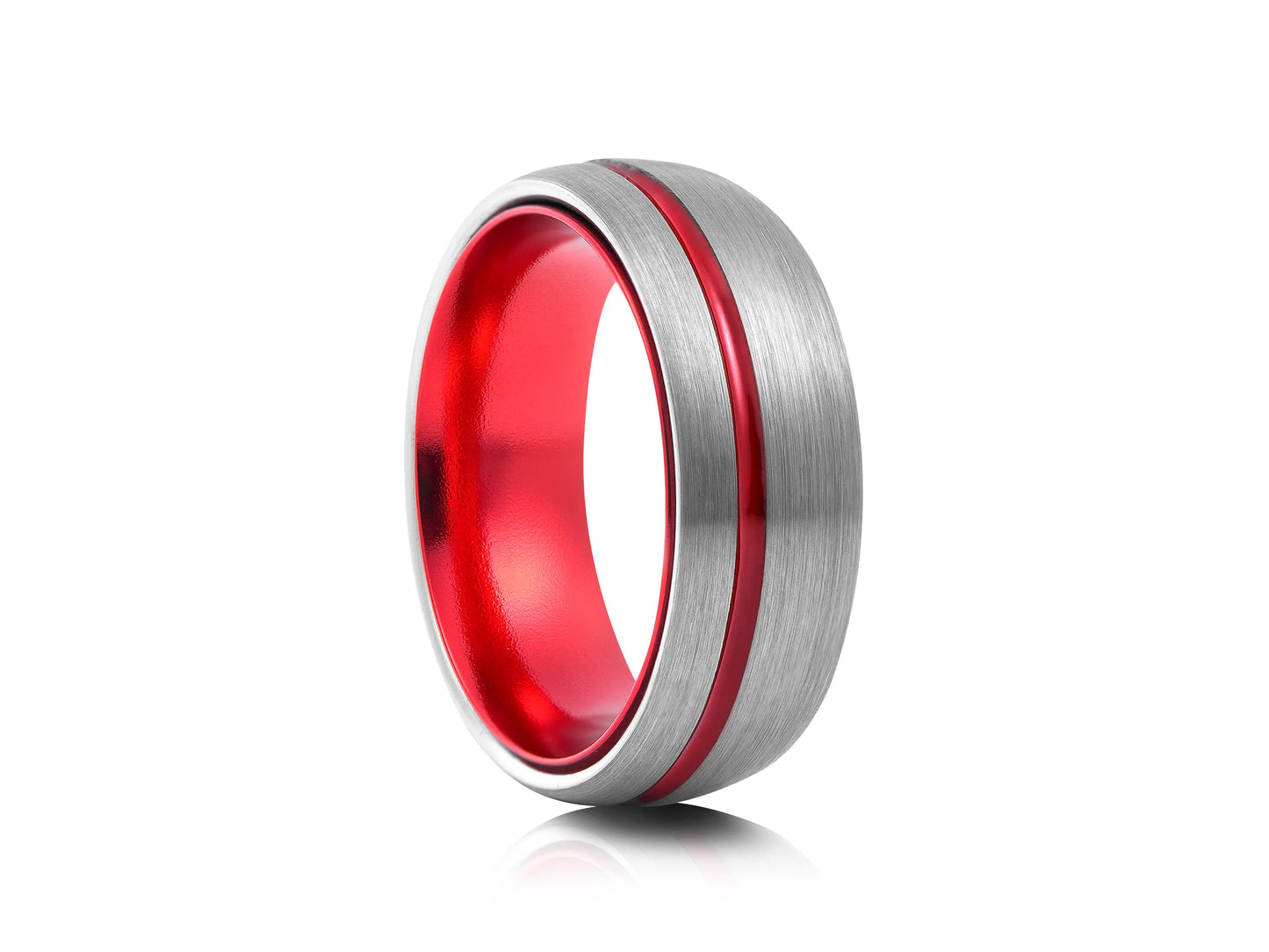 8mm Tungsten Ring - Black with Red Offset Line and Interior