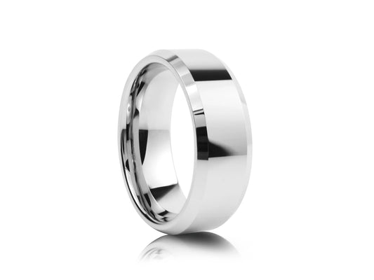 8mm Tungsten Ring - Silver Polished Plain