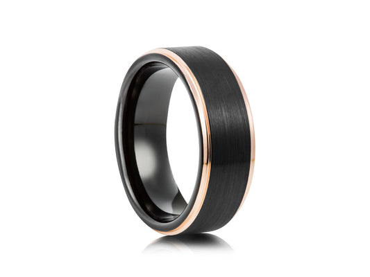 8mm Tungsten Ring - Black with Rose Gold Platting Finish