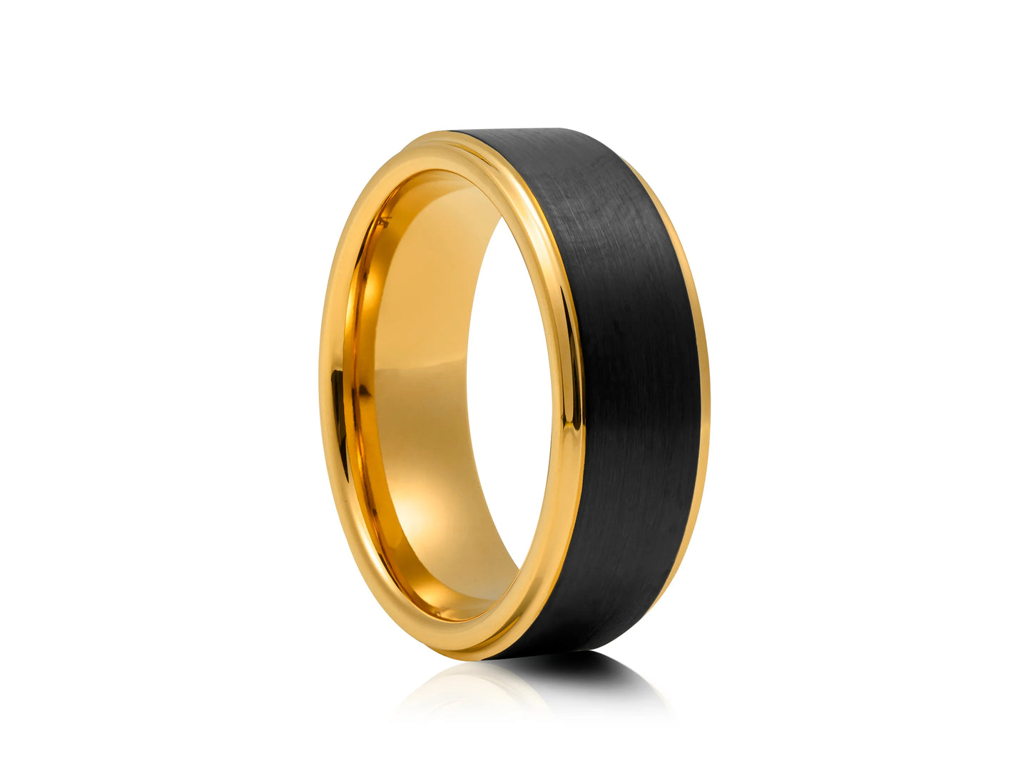 8mm Tungsten Ring - Yellow Gold Platting Interior with Black