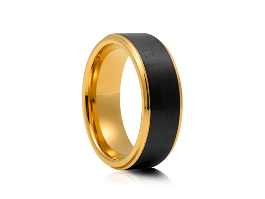 8mm Tungsten Ring - Yellow Gold Platting Interior with Black