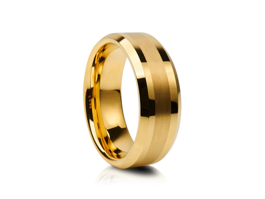 8mm Tungsten Ring - Yellow Gold Platting with Gloss and Matte