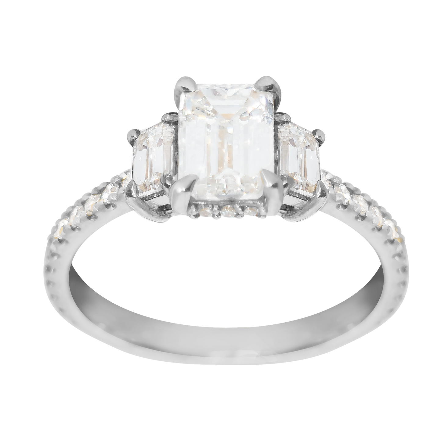 1.00ct Lab-Grown Diamond Emerald Cut Trilogy Engagement Ring in 9ct Gold