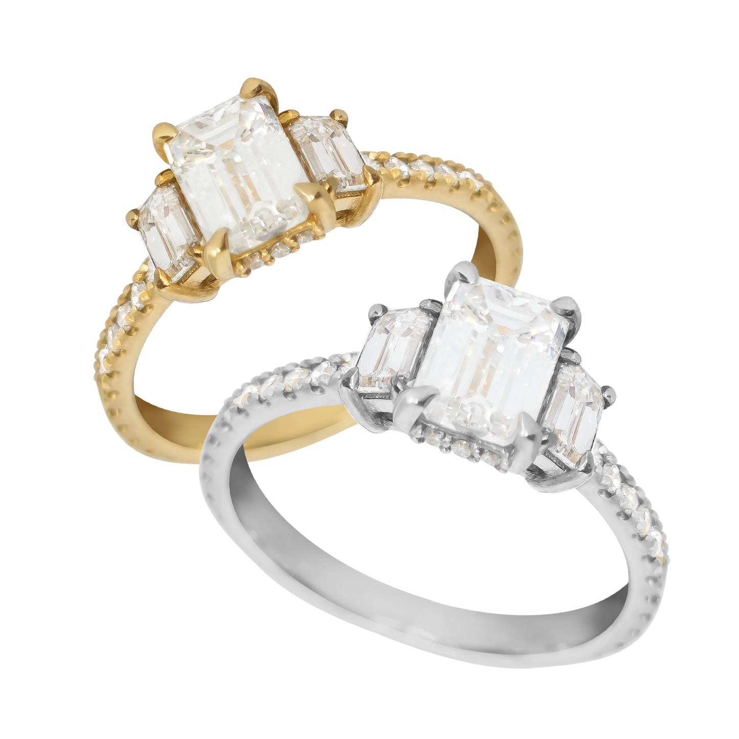 1.00ct Lab-Grown Diamond Emerald Cut Trilogy Engagement Ring in 9ct Gold