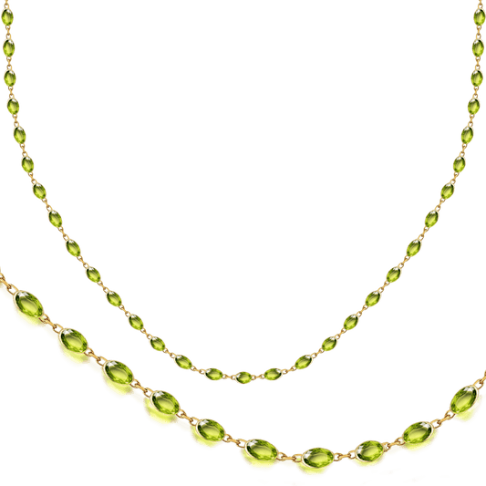 Tutti Frutti Oval Peridot Necklace in 9ct Yellow Gold