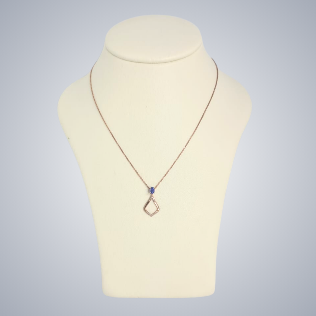 0.18ct Oval Tanzanite and Diamond Open Pendant in 9ct Rose Gold