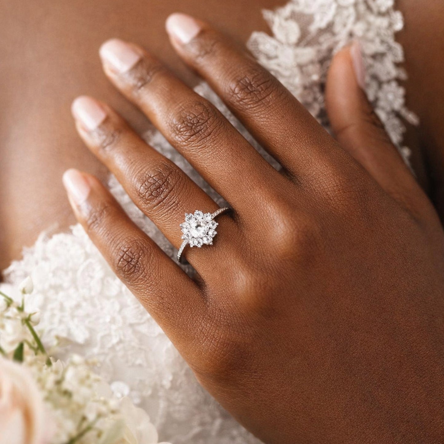 18ct White GoldFlower Ring Set with 0.51ct Natural Diamond Ring