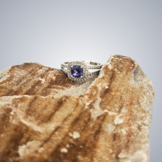 0.41ct Tanzanite Cushion Halo Wedding Ring in 9ct White Gold