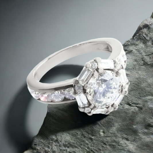 1.05ct Lab-Grown Diamond Baguette Halo Ring in 9ct White Gold