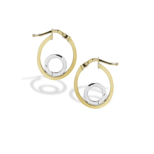 20mm Double Oval Drop Hoop Earrings in 9ct Duo Gold