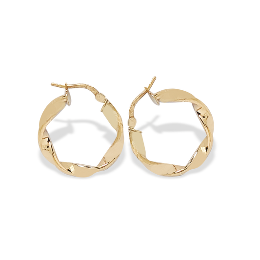 23mm Twist Matte and Polished Plain Hoop Earrings in 9ct Yellow Gold