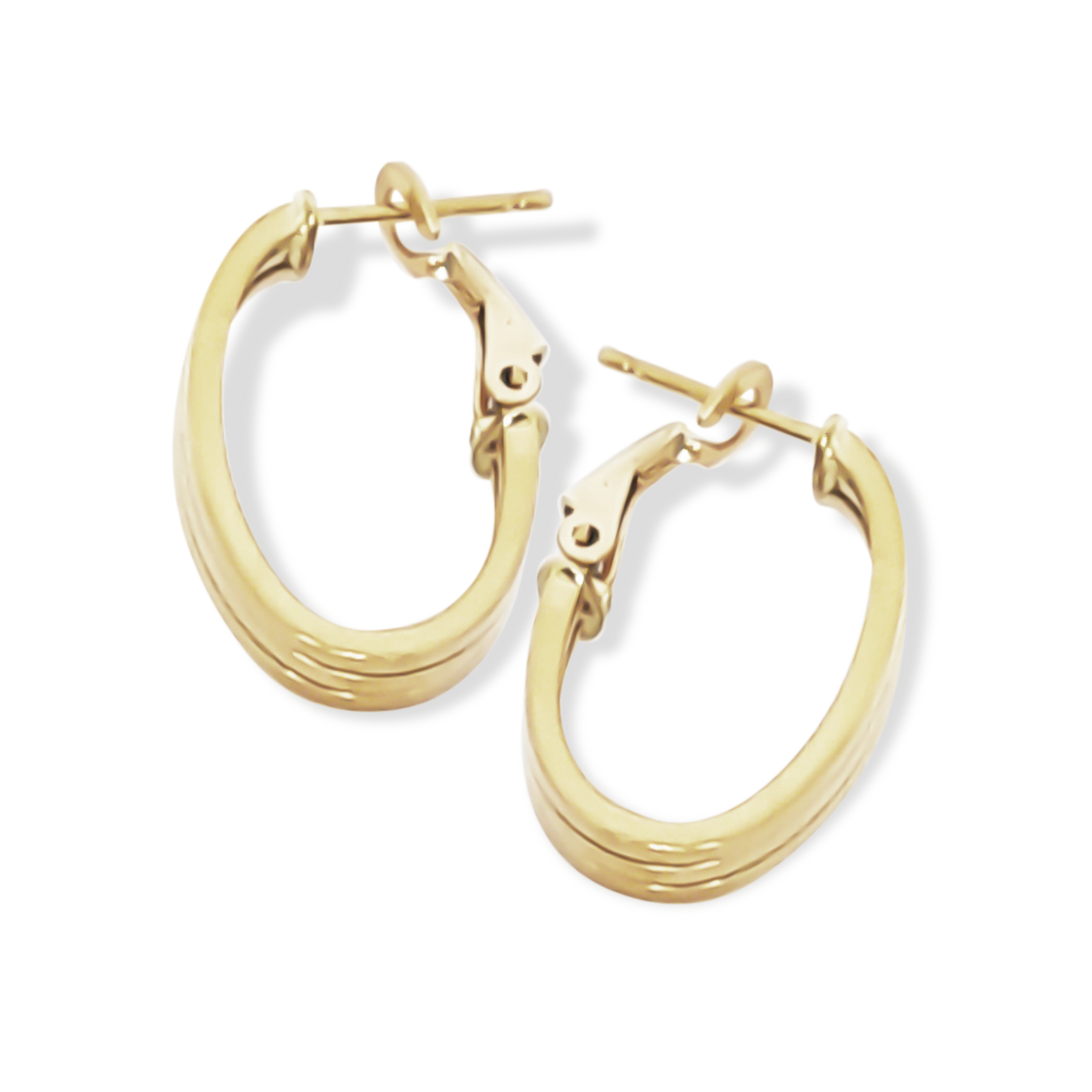 23mm Oval Stroke Flat Hoop Earrings in 9ct Yellow Gold