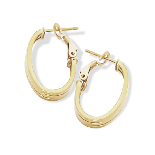 23mm Oval Stroke Flat Hoop Earrings in 9ct Yellow Gold