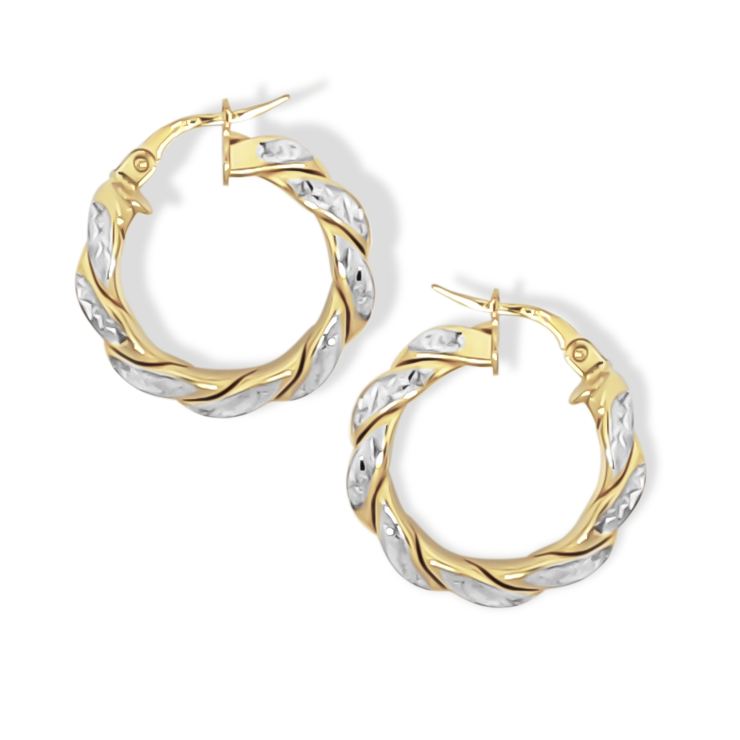 23mm Split Cut Twist Hoop Earrings in 9ct Two tone Gold