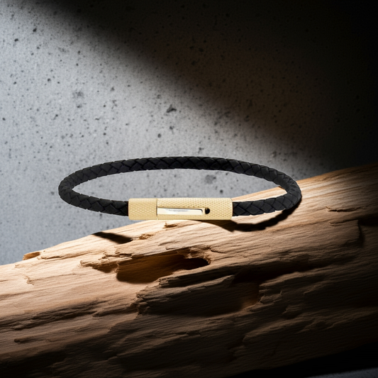 ARZ Steel Thin Rugged Clasp Leather woven Bracelet