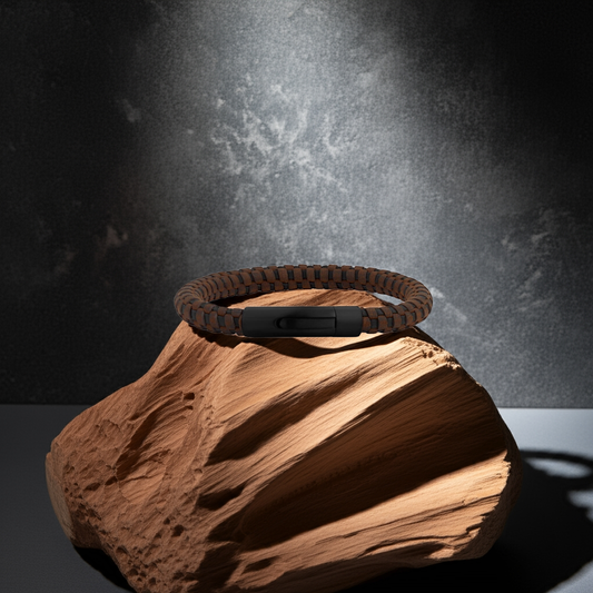ARZ Steel Black and Brown Woven Round Bracelet