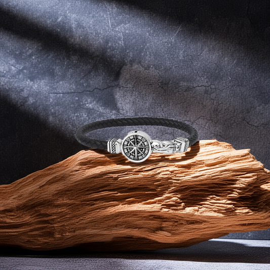 ARZ Steel Sundial Stainless steel Leather Bracelet
