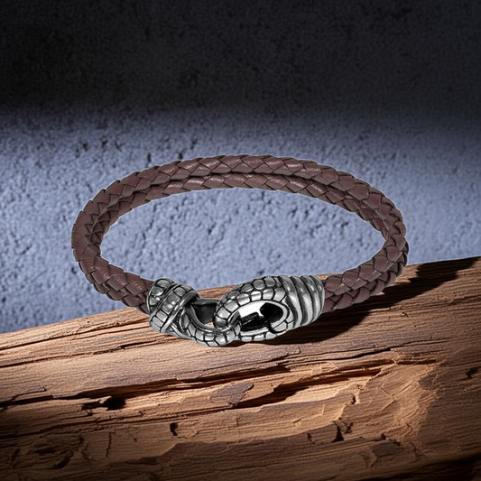 ARZ Steel Tribal Claw Double Leather Bracelet