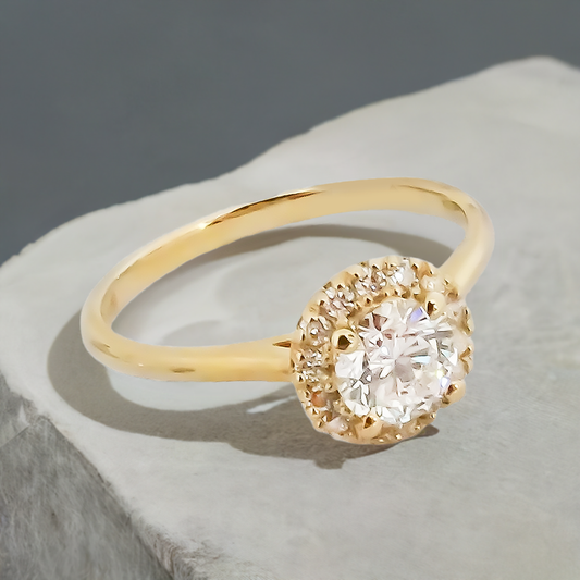 0.50ct Lab-Grown Diamond Halo Engagement Ring in 9ct Yellow Gold