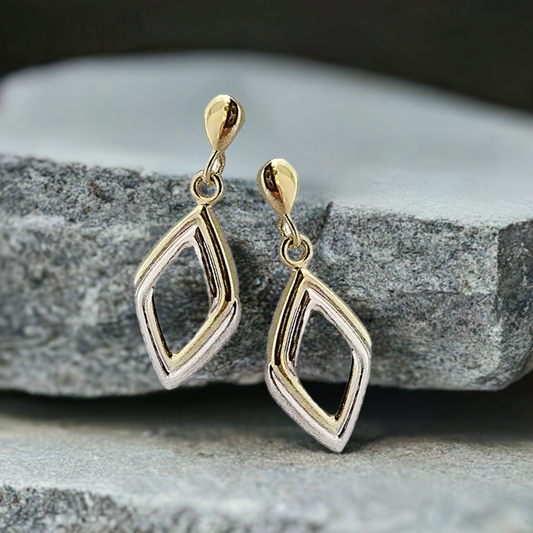 23mm Drop Studs in 9ct White Gold and Yellow Gold