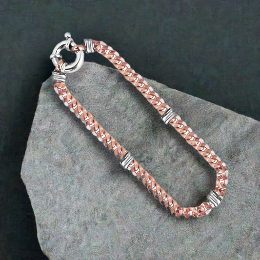 19cm Curb Link Bracelet in 9ct Rose and White Gold