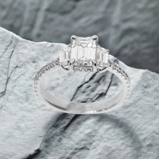 1.00ct Lab-Grown Diamond Emerald Cut Trilogy Engagement Ring in 9ct White Gold