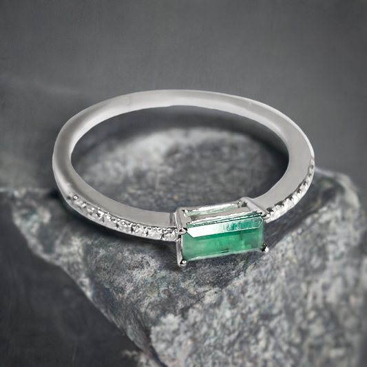 0.34ct Emerald and Diamond Eternity Setting Wedding Ring in 9ct White Gold
