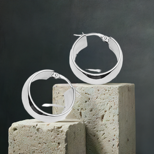 25mm Curved Plain Hoops in 9ct White Gold