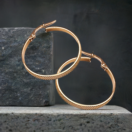 23mm Flat Textured Hoops in 9ct Rose Gold