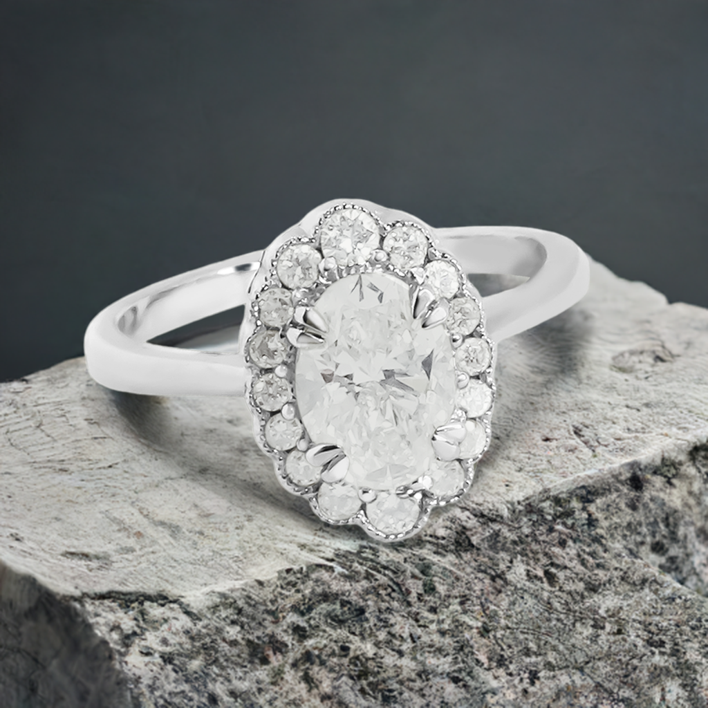 1.25ct Lab-Grown Oval Diamond Halo Engagement Ring in 9ct Gold