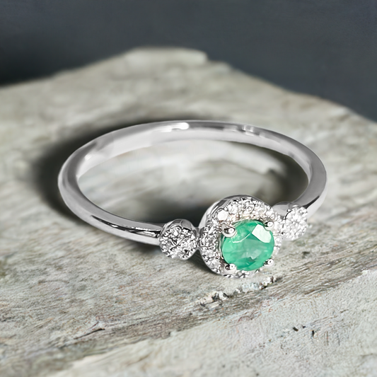 Oval Emerald and Diamond Royal Halo Wedding Ring in 9ct White Gold