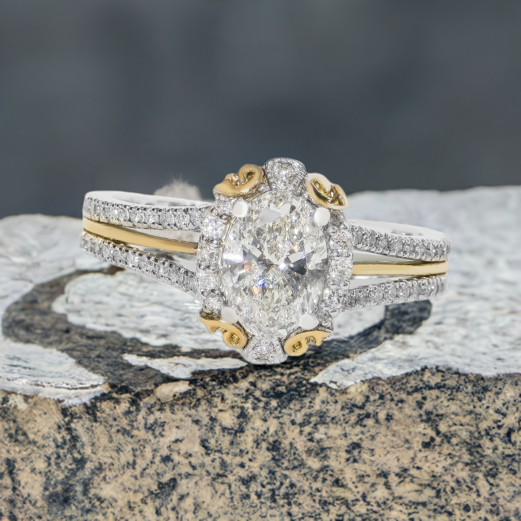 1.30ct Lab-Grown Diamond Oval Halo Engagement Ring in 9ct Yellow and White Gold