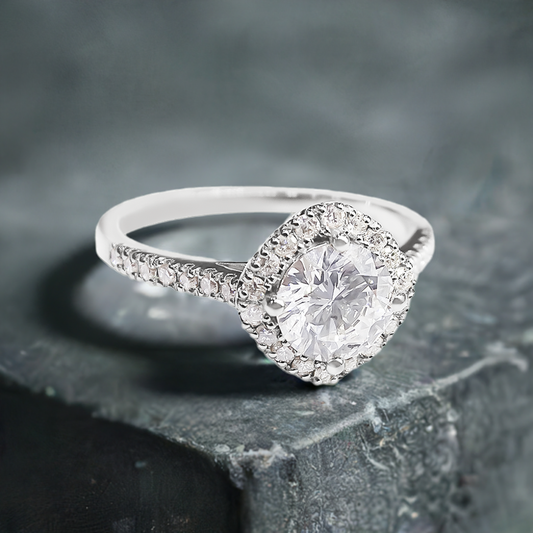 1.00ct Lab-Grown Diamond Cushion Halo Engagement Ring in 9ct White Gold