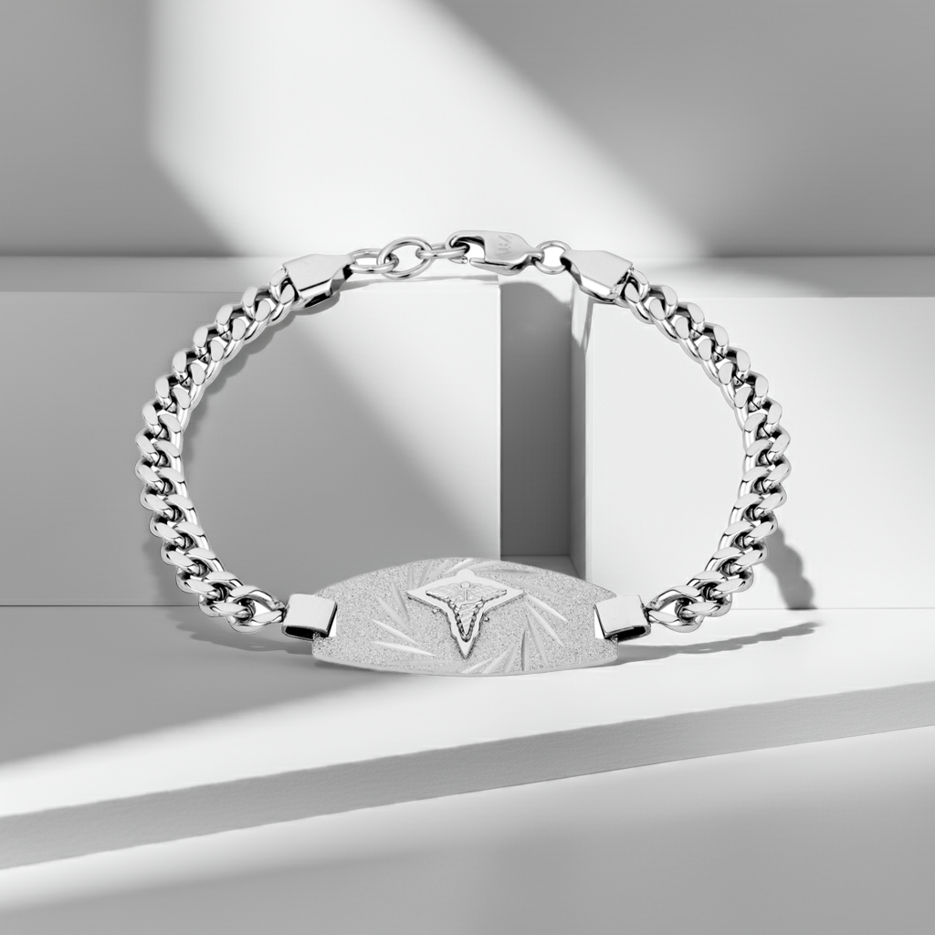 ARZ Steel Medical Embossed Bracelet and Necklace