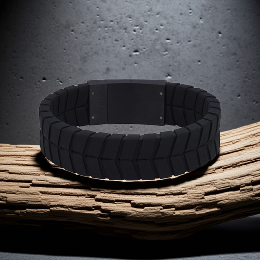 ARZ Steel 18mm Black Tight Rubber Woven Bracelet