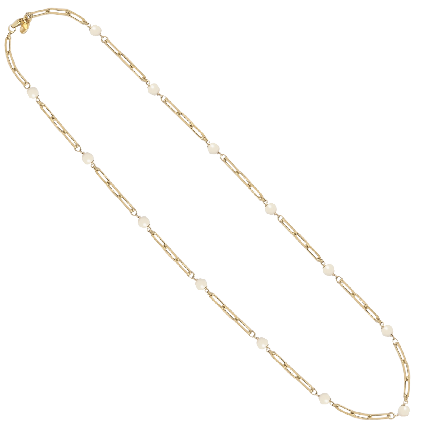 Natural Freshwater Pearl Necklace with a Paperclip Link in 9ct Yellow Gold