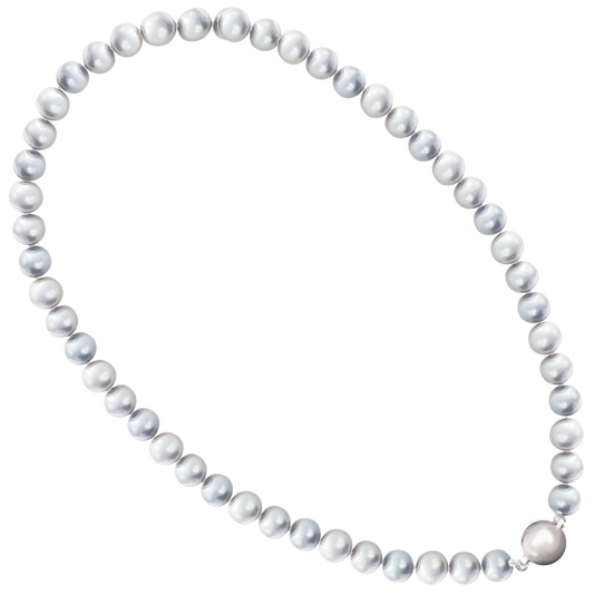 Natural Freshwater Medium Grey Blue Pearl Necklace with Sterling Silver Ball Clasp