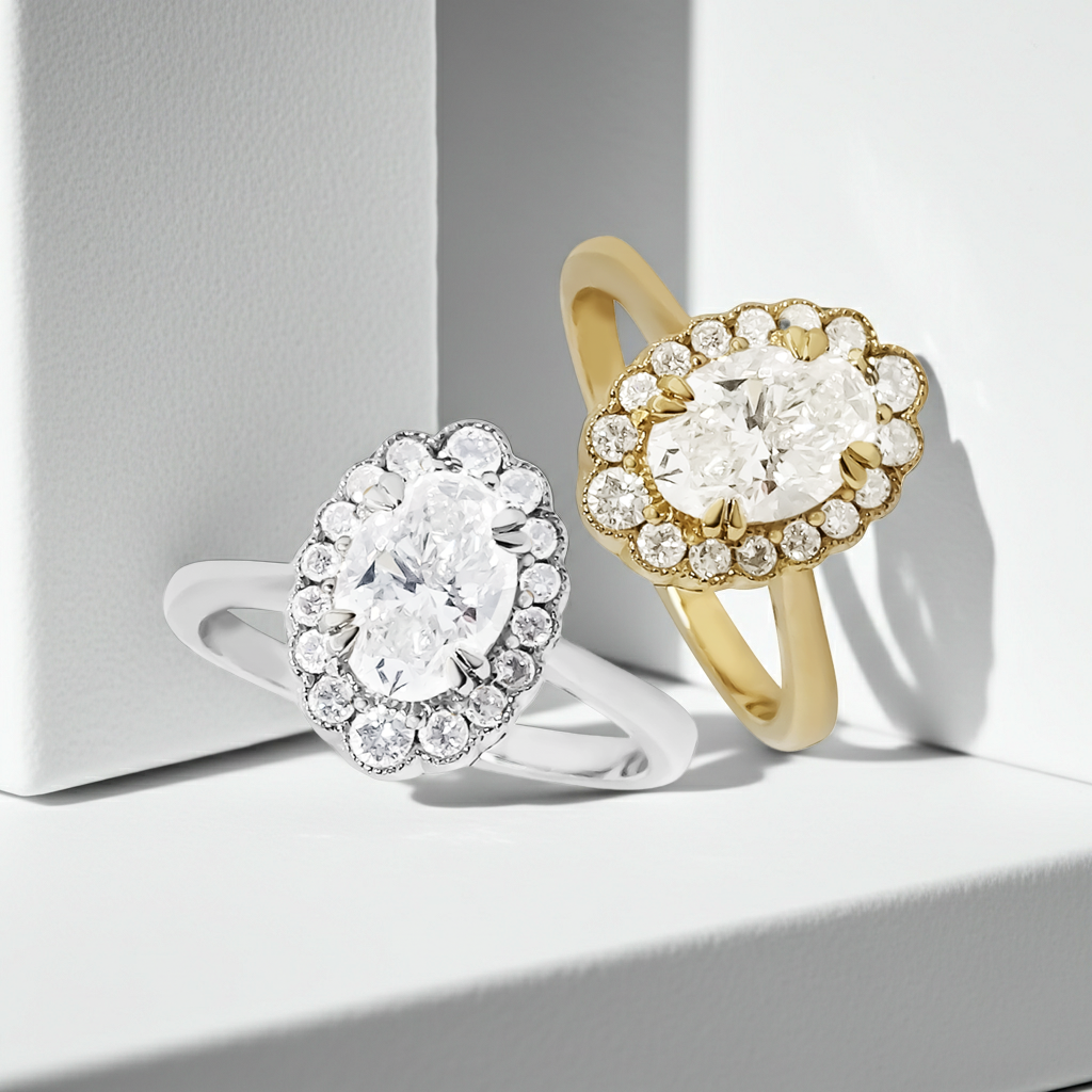 1.25ct Lab-Grown Oval Diamond Halo Engagement Ring in 9ct Gold