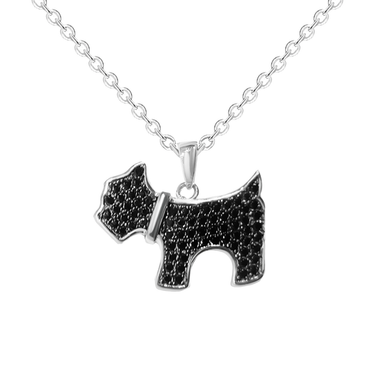 schnauzer Black Cubic Dog Pendant in Sterling Silver