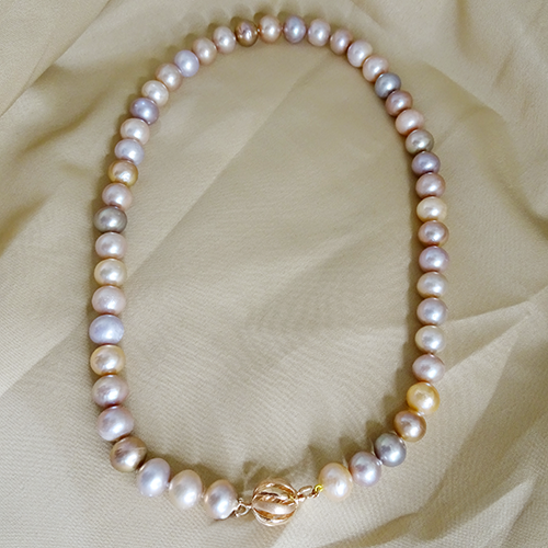 Natural Freshwater Blush Pink Pearl Necklace with Sterling Silver Ball Clasp