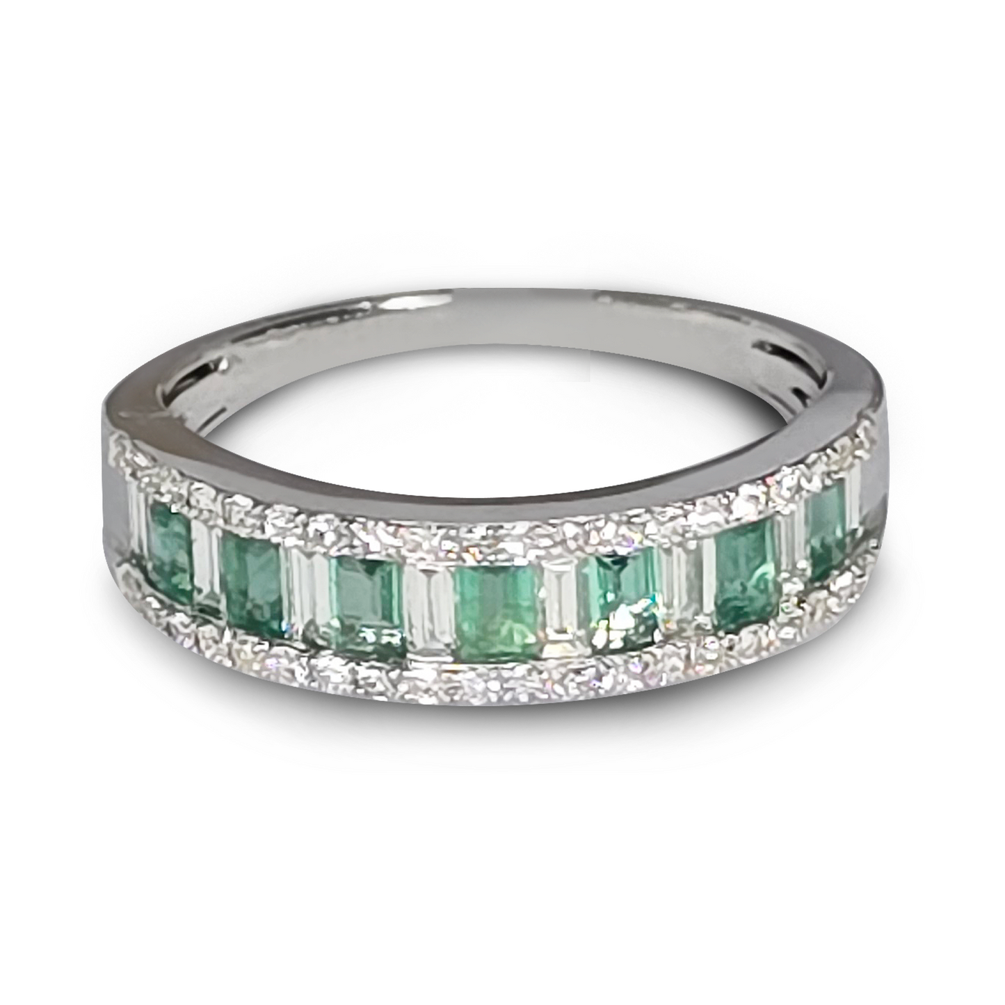 0.30ct Emerald and Diamond Eternity Wedding Ring in 9ct White Gold