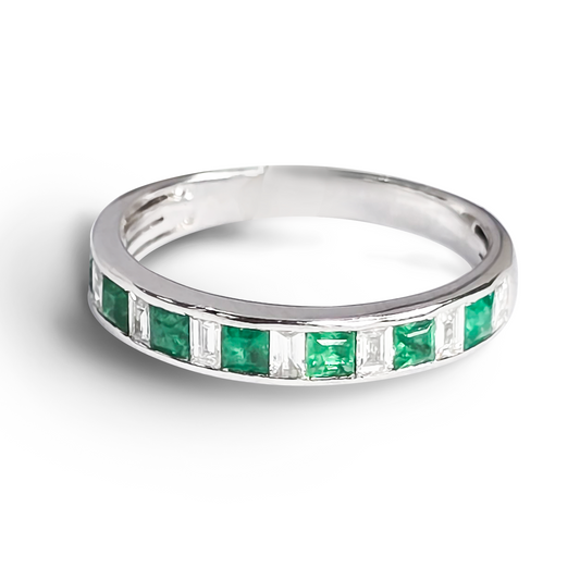 0.48ct Emerald and Diamond Eternity Wedding Ring in 9ct White Gold