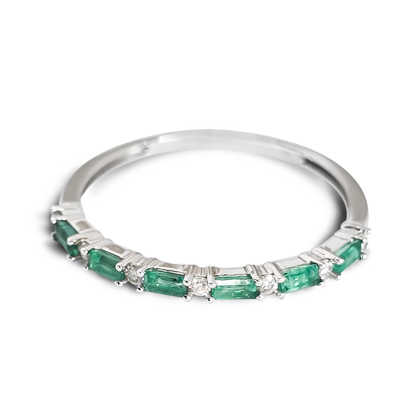 Emerald and Diamond Eternity Wedding Ring in 9ct White Gold