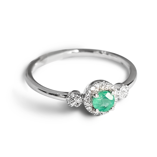 Oval Emerald and Diamond Royal Halo Wedding Ring in 9ct White Gold