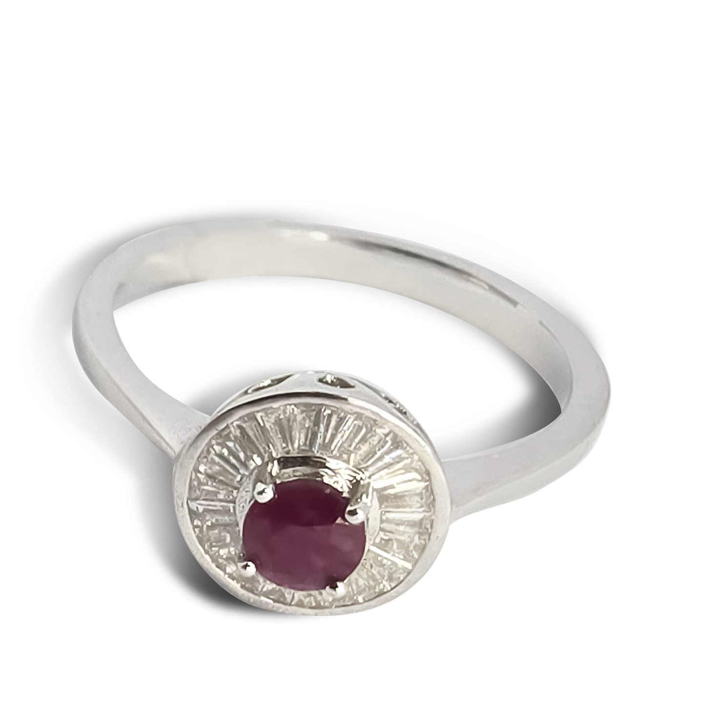 Oval Ruby and Diamond Royal Halo Wedding Ring in 9ct White Gold