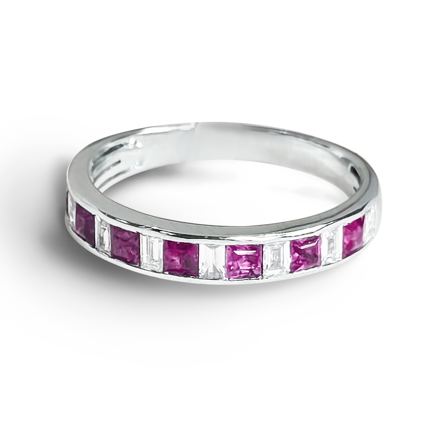 0.48ct Ruby and Diamond Eternity Wedding Ring in 9ct White Gold